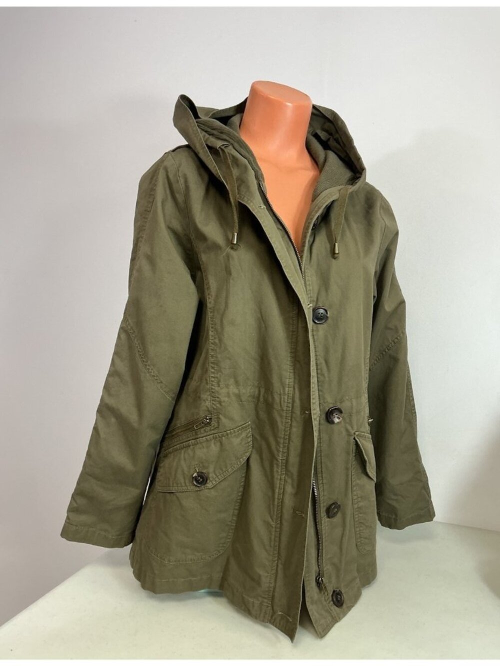Green Military Jacket Hooded Utility Womens Large